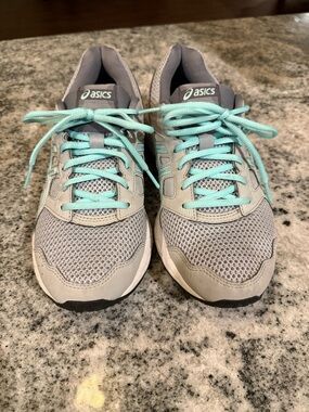 ASICS Gray Mesh Women's Running Sneakers with Mint Laces